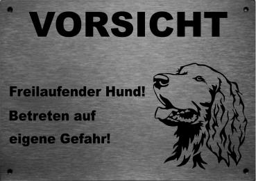 Edelstahl Warnschild Irish Setter VORSICHT Freilaufender Hund! Betreten auf eigene Gefahr!